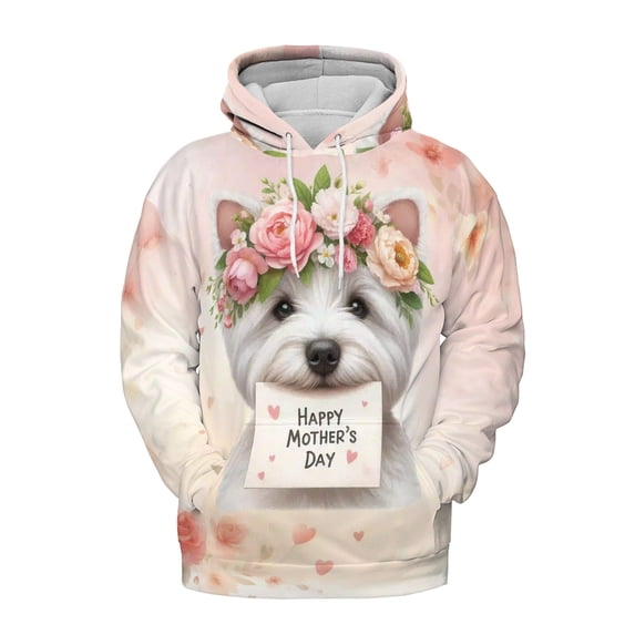 Happy Mother's Day West Highland White Terrier with Flower Crown and Greeting Card All Over Print 3D Hoodie Unisex Merch Hoodies Westie Westy Dog Lover - 13004