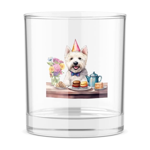 Happy Mother's Day West Highland White Terrier with Sweets and Flowers at a Picnic 11oz Whiskey Glass Mug Westie Westy Dog Lover Whiskey Cocktail Glasses Cup - 13005
