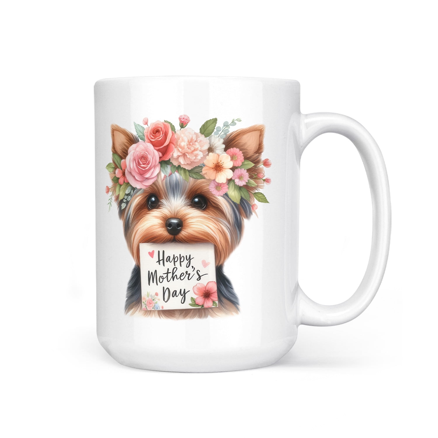 Happy Mother's Day Yorkshire Terrier with Flower Crown and Greeting Card Mug Yorkie Dog Lover Gifts Coffee Tea Cup - 13004