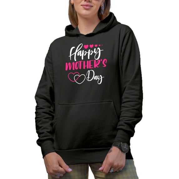 Happy Mother's Day with Hearts, Black Hooded Sweatshirt or Hoodie, 2XL