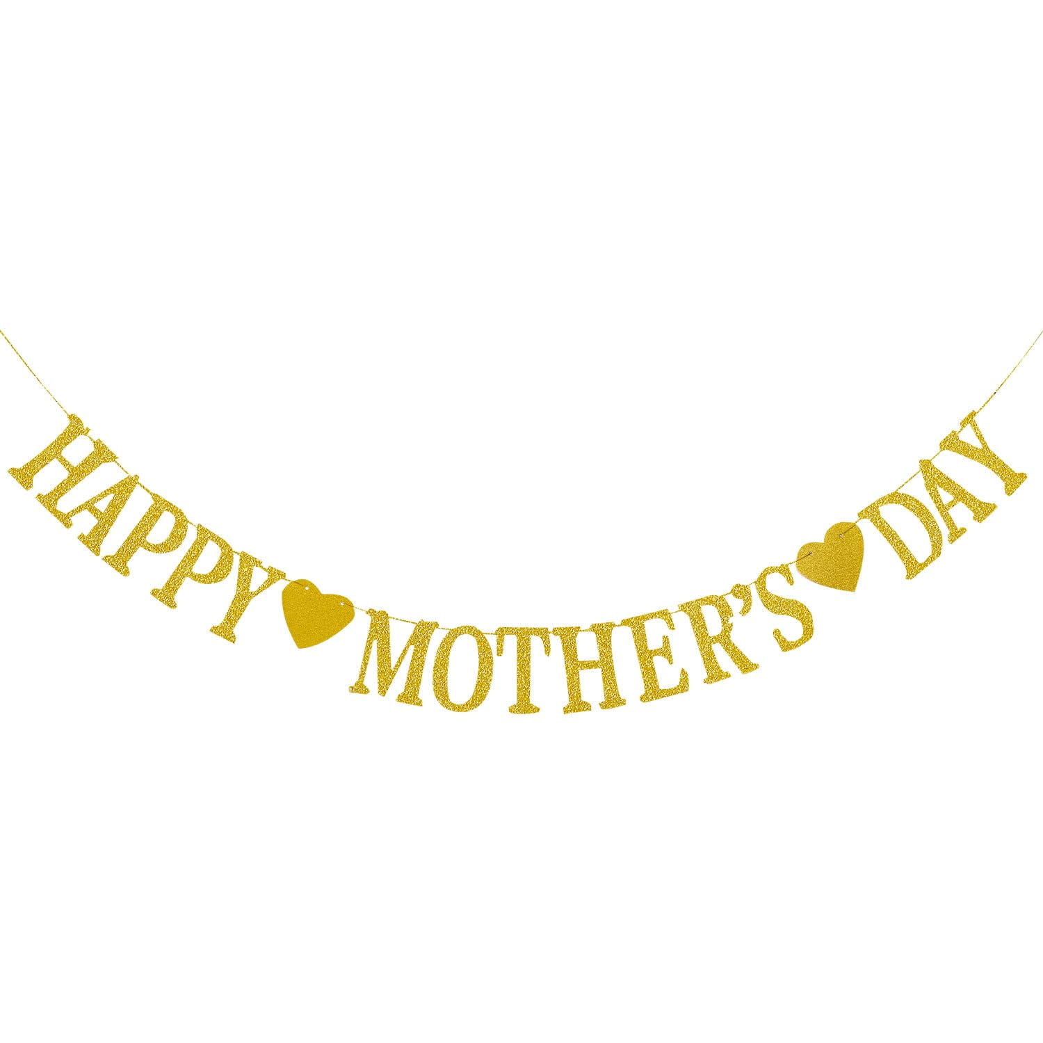 Happy Mother's Day Banner – Gold Glitter Decor, No DIY, Party Backdrop & Photo Prop
