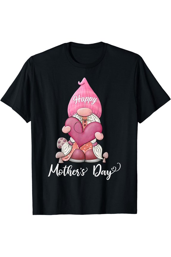 Happy Mothers Day 2024 Gnome Holding Heart Women Mom Grandma T-Shirt