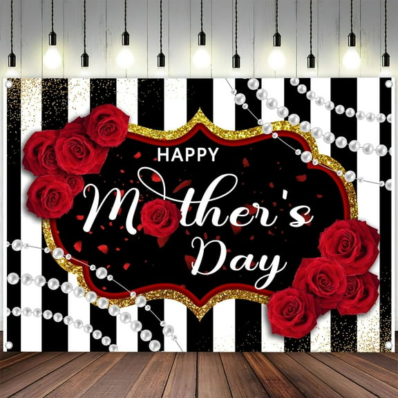 Happy Mothers Day Backdrop Red Roses Flowers Pearl Backdrop 7 x 5 ft Mothers Day Party Background Supplies Decoration Photo Studio Booth Props