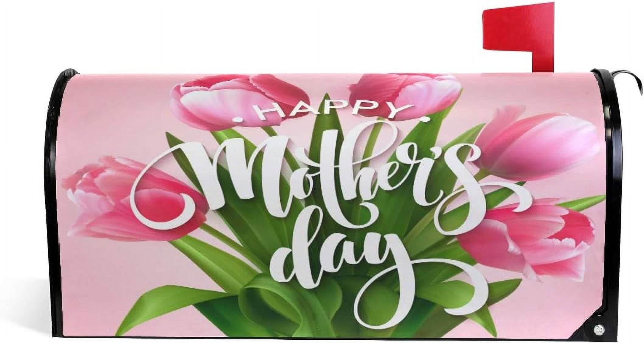 Happy Mothers Day Blooming Tulip Magnetic Mailbox Cover MailWraps Garden Yard Home Decor for Outside Oversized-25.5" x20.8"