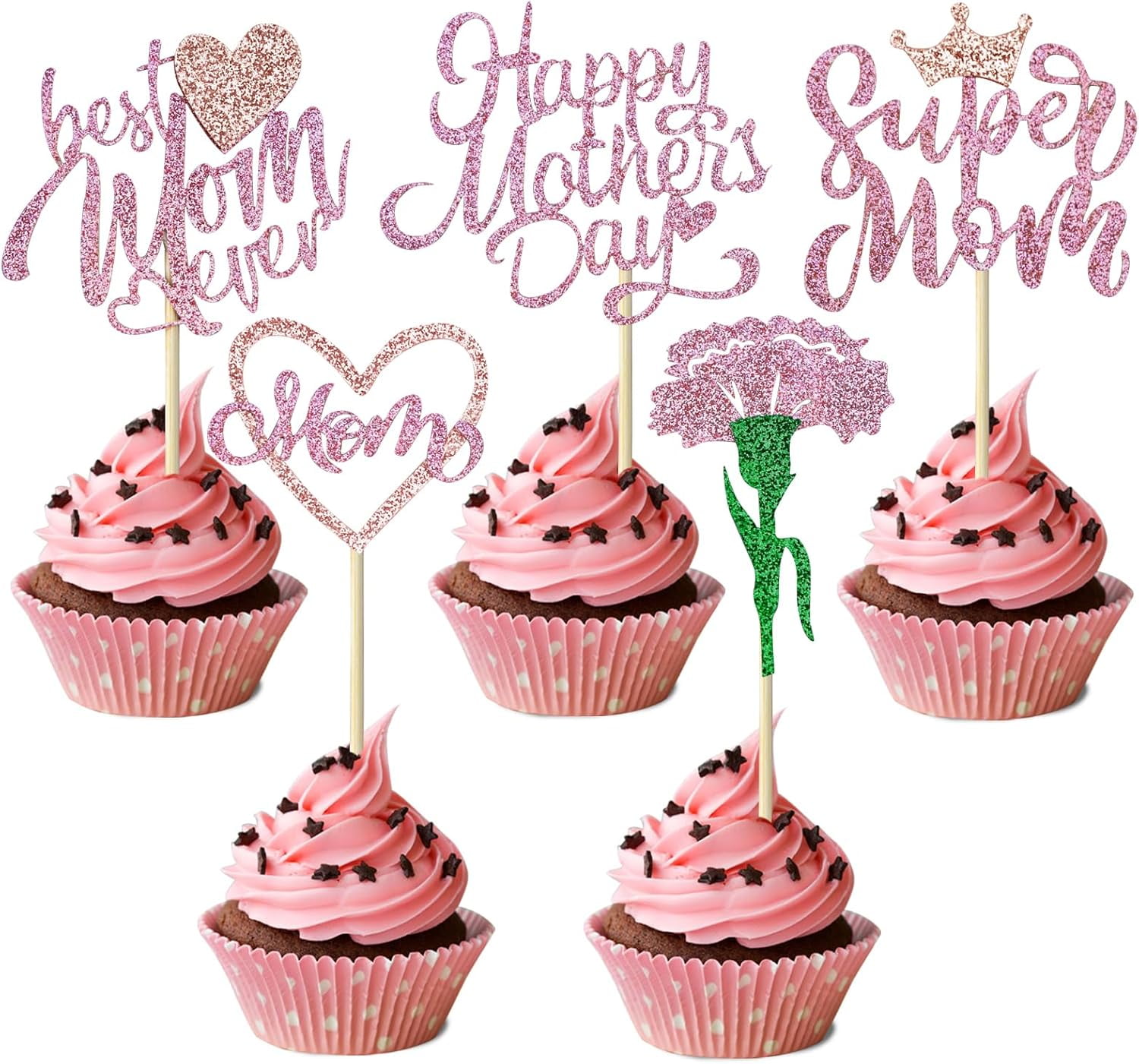 Happy Mothers Day Cupcake Toppers 30pcs Glitter Cupcake Toppers Best ...