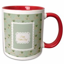3drose, Happy Mothers Day, I Heart Mom, Lace, Dots, and Hearts, Pastel Green, 15oz Two-tone Red Mug