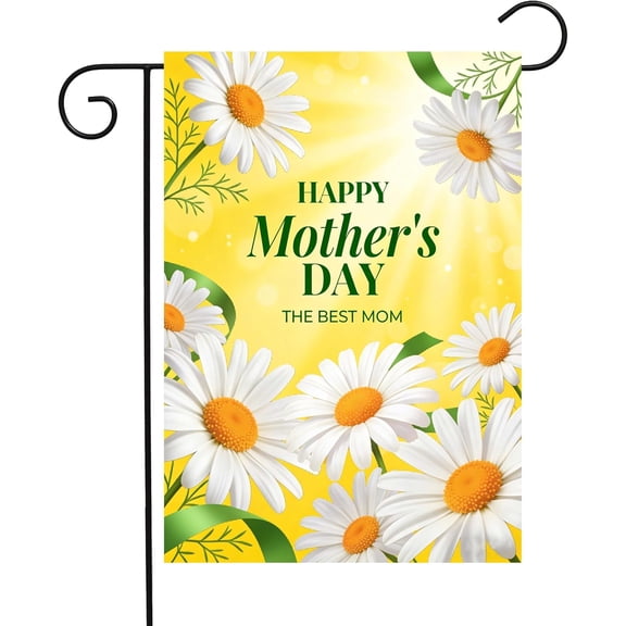 Happy Mothers Day Love You Best Mom Floral Daisy Flower Garden Yard Flag 12"x 18" Double Sided Polyester Welcome House Flag Banners for Patio Lawn Outdoor Home Decor