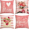 thumbnail image 1 of Happy Mothers Day Pillow Covers 16x16 Set of 4 Pink Carnation Floral Throw Pillow Covers I Love Mom Cushion Covers Pillow Case Gift for Mother Grandma Birthday Home Outdoor Sofa Decoration (16 by 16), 1 of 6