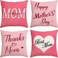 thumbnail image 1 of Happy Mothers Day Pillow Covers 18x18 Set of 4 Pink Throw Pillow Covers I Love Mom Cushion Covers Pillow Case Gift for Mother Grandma Birthday Home Outdoor Sofa Decoration (18 by 18), 1 of 6