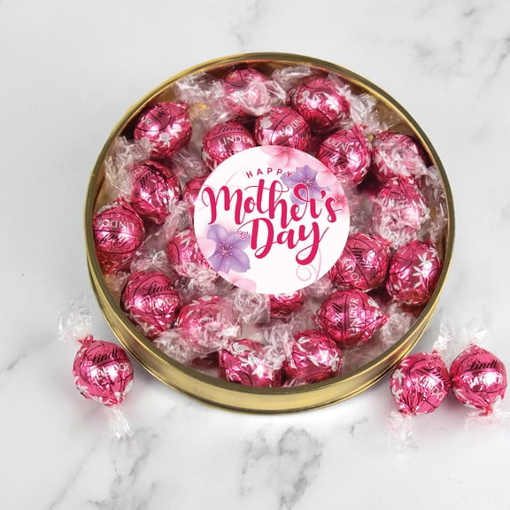 Happy Mothers Day Plastic Gift Tin Filled With 20 Pink Strawberries & Cream Candy Truffles (Flowers)