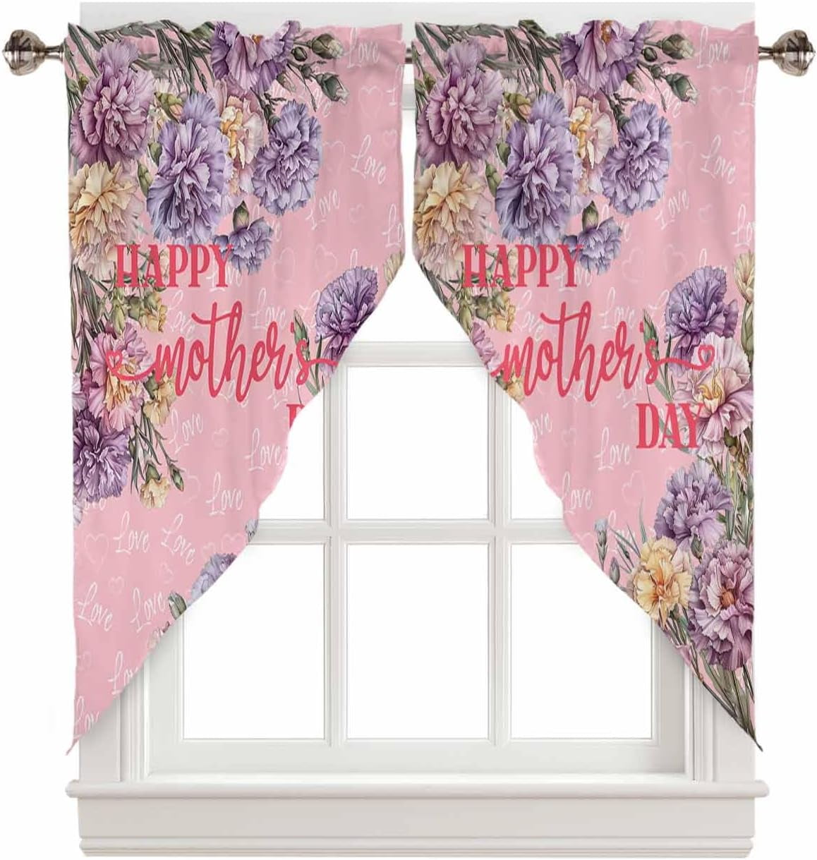 Happy Mothers' Day Swag Valances For Windows Rod Pocket Kitchen Window