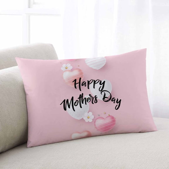 Happy Mothers Day Throw Pillow Cover, Love Heart Flower Valentines Rectangle Decorative Pillow Case Protector Soft Cushion Cover Lumbar Pillowcase for Couch Sofa Bedroom Car Chair Decor 20x30 Inch