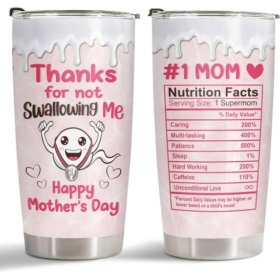 Happy Mothers Day Tumbler with Lid, 20 oz Stainless Steel Vacuum Insulated Mom Travel Mug with Nutrition Facts, Mom Drinking Cup, Funny Mothers Day Gifts from Daughter Son
