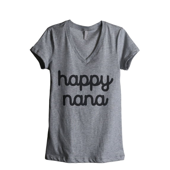 Happy Nana Women's Fashion Relaxed V-Neck T-Shirt Tee Heather Grey Medium