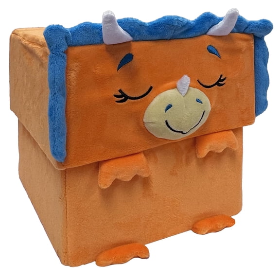 Happy Nappers: Adorable Storables -Dino Triceratops- Brown/Blue- 8 Character Box & Surprise 8 Plush Toy, Weighted Paws, Square Storage Bin, Kids 1+