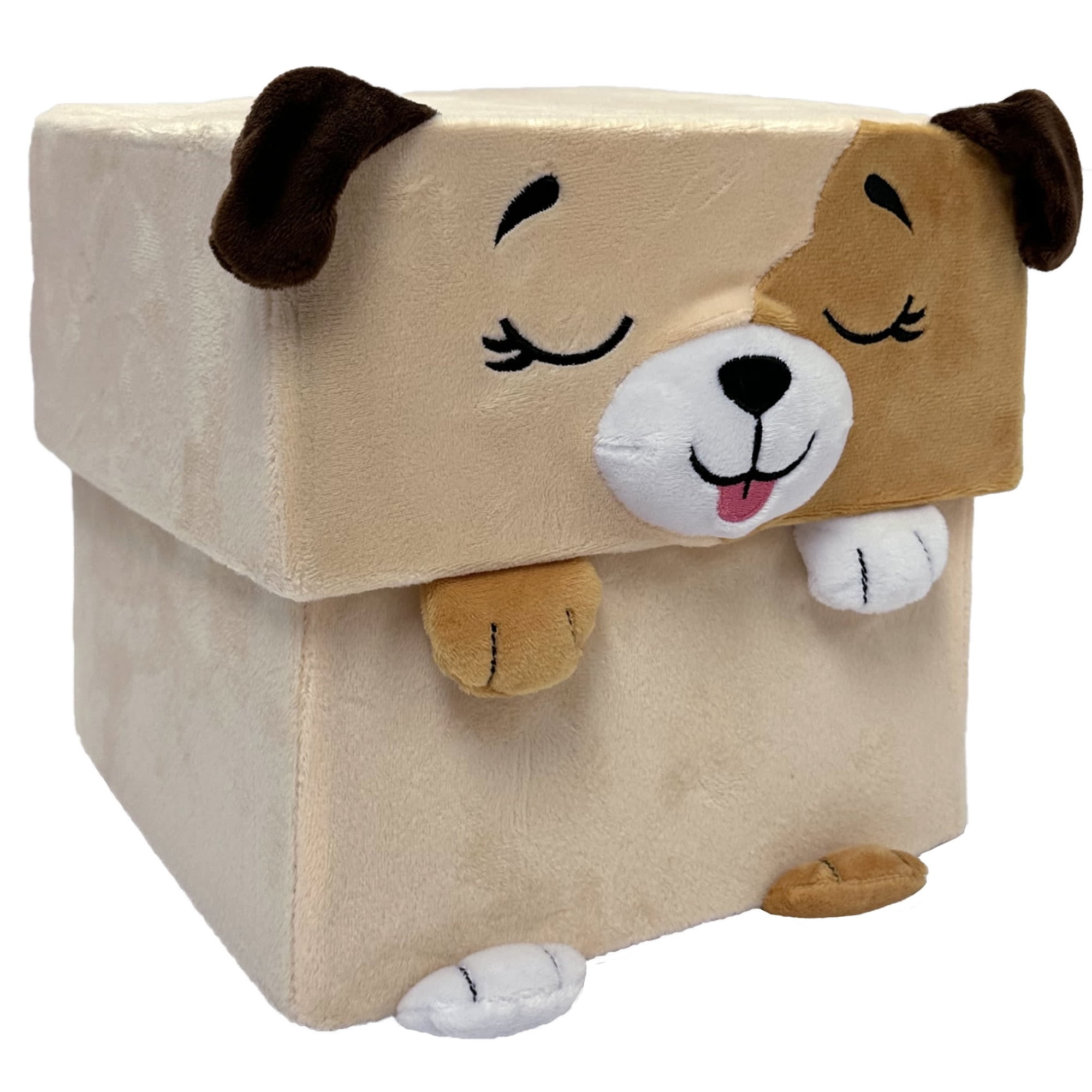 Tan and Brown Plush Dog Storage Box with Weighted Paws