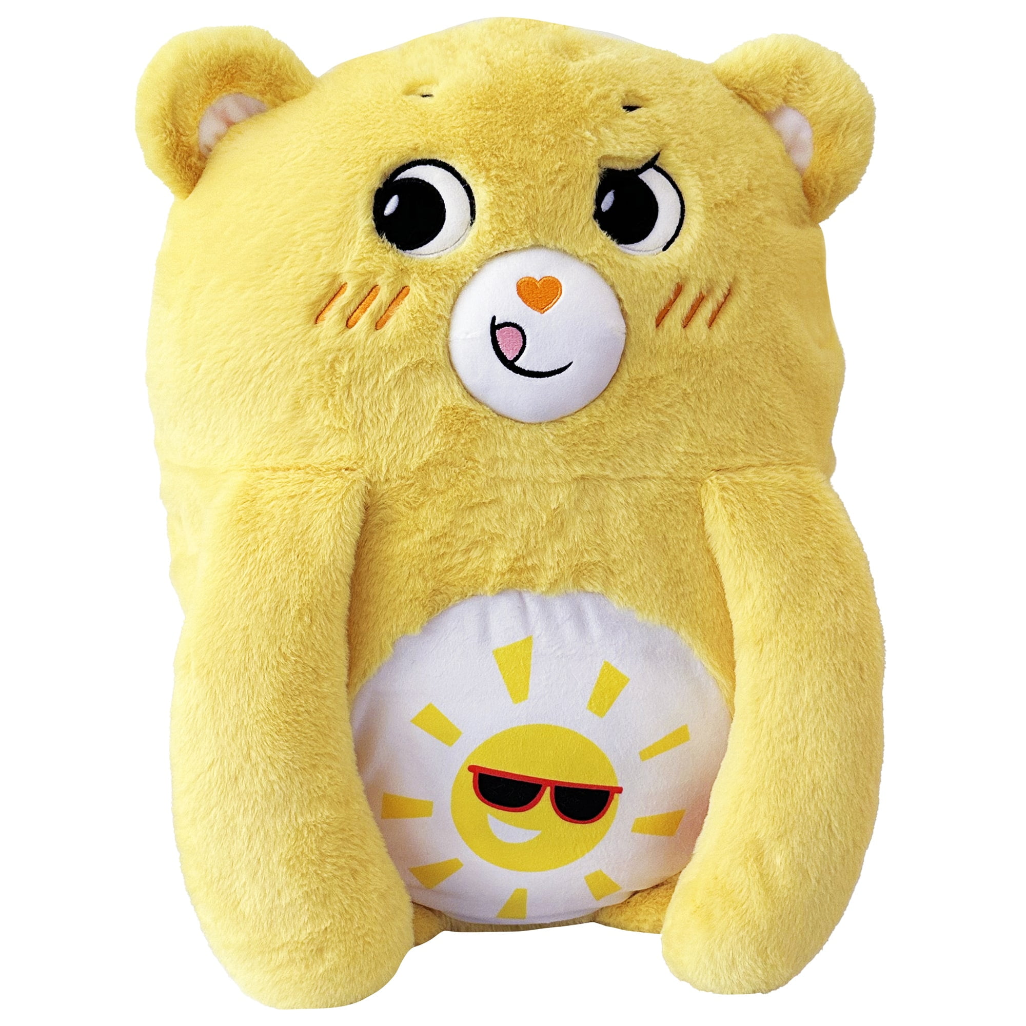 Happy Nappers: Care Bears Pillow Pocket Pal - Funshine Bear - Plush Character Pillow Case, Animal Cover w/ Weighted Paws, Kids Soft Huggable Companion