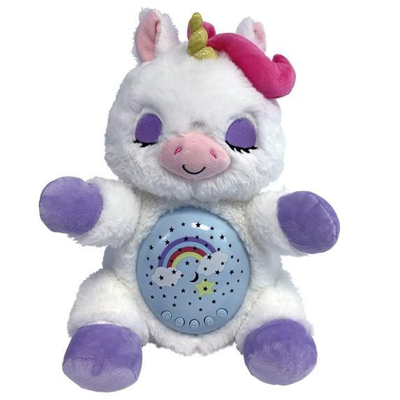 Happy Nappers: Lullabrites Sweet Dreams - Unicorn & White -Purple - Lights & Sounds Animal Plush, Plays 3 Lullabies, Color Changing, Day & Night, Kids