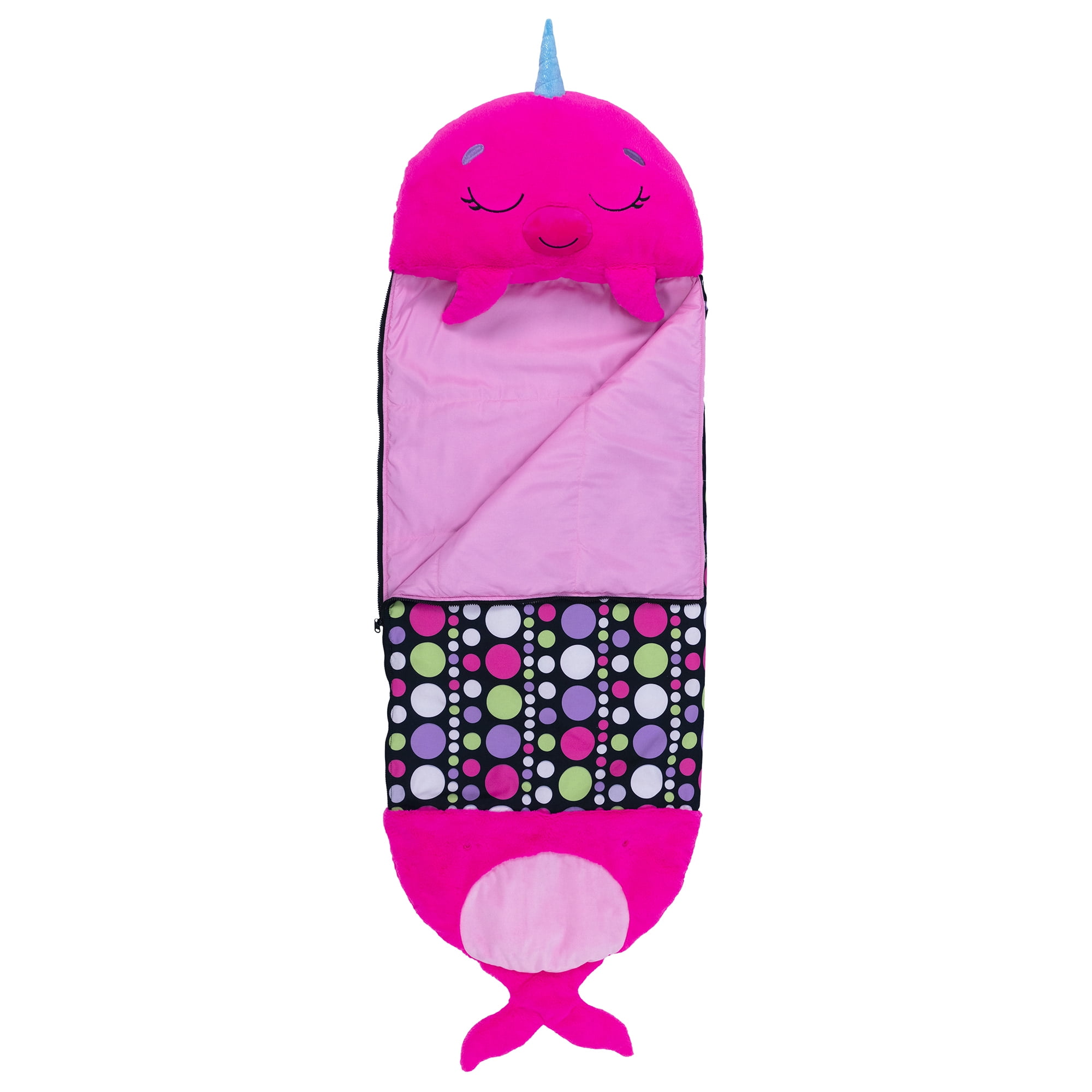 Happy Nappers: Pillow & Sleepy Sack: Large - Neil The Pink Narwhal - 66x30", 2-In-1: Plush Animal Opens To Sleeping Bag, Soft Play Character, Kids 7+