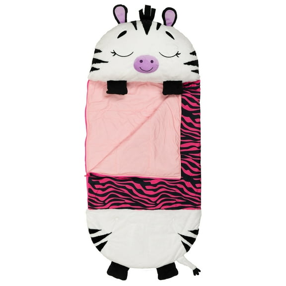 Happy Nappers: Pillow & Sleepy Sack: Large - Zinnia Zebra - 66 x 30", 2-In-1: Plush Animal Opens Into Sleeping Bag, Soft Play Character, Kids 7+