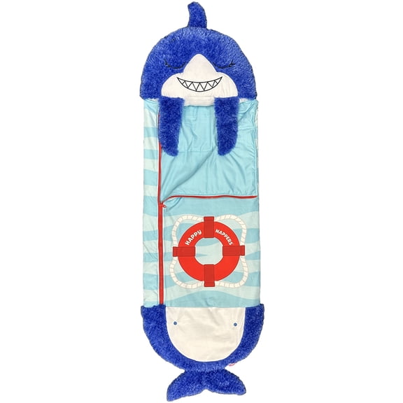 Happy Nappers: S4 Pillow & Sleepy Sack: Large - Blue Shark - 66 x 30", 2-in-1: Plush Animal Opens to Sleeping Bag, Soft Play & Nap Character, Kids 3+