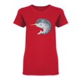 thumbnail image 1 of Happy Narwhal Whale Shaped T-Shirt Women -Image by Shutterstock, Female Large, 1 of 2