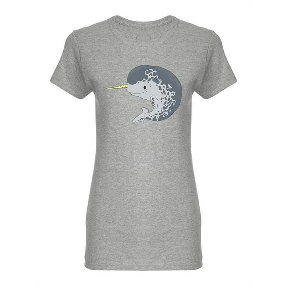 Happy Narwhal Whale Shaped T-Shirt Women -Image by Shutterstock, Female x-Large