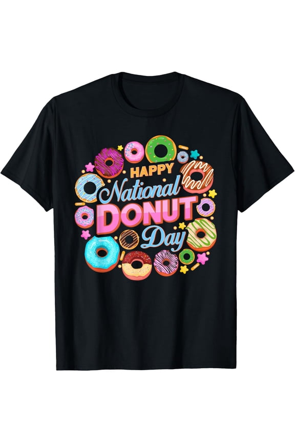 Happy National Donut Day June Donut Lovers T-Shirt100% cotton short-sleeved shirt for both men and women