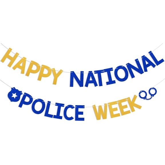 Happy National Police Week Banner - Police Week Decor, Law Enforcement Officer Staff Appreciation Week Decorations Blue Gold
