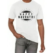 Happy Navratri Festival Of India King of Casual Men's Vintage Graphic Tee Perfect Gift for Christmas or New Year Parties White Small