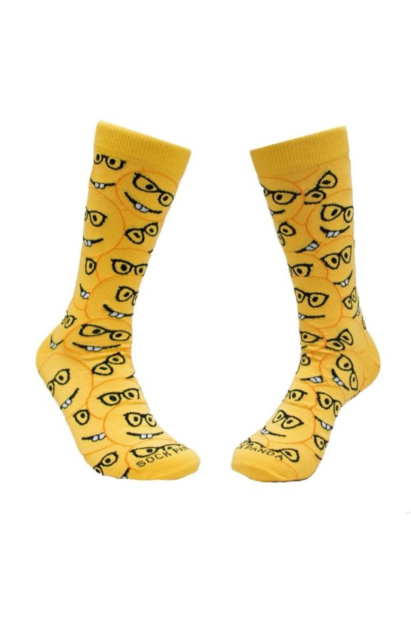 Happy Nerd Face Emoji Socks from the Sock Panda Size: Adult Large