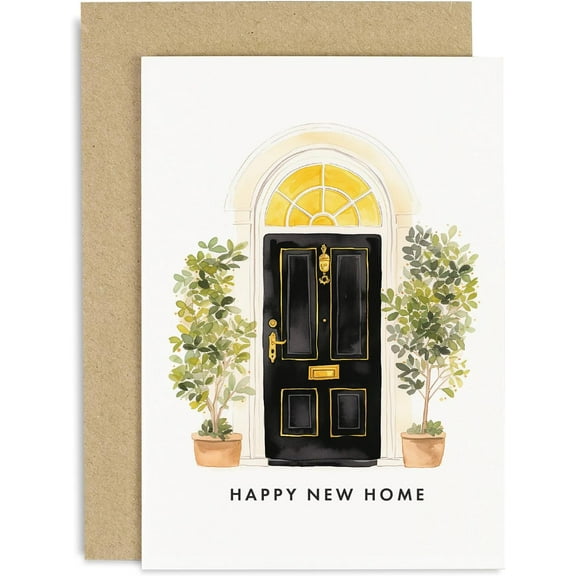 Happy New Home Card Beautiful Illustrated Door Design Perfect Greeting Card for Housewarming Celebrations Blank Inside with Envelope Included