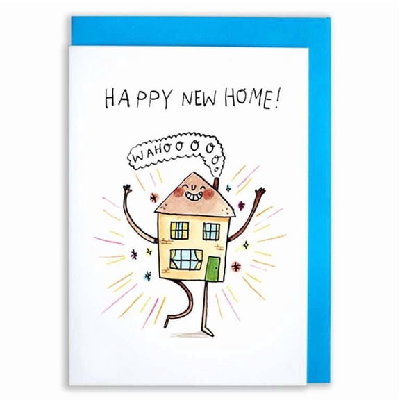 Happy New Home Card  Fun and Cheerful House Design  Perfect Card to Celebrate New Beginnings  Envelope Included, Blank Inside