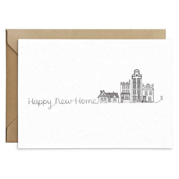 Happy New Home Card – Stylish House Illustration with Warm Wishes – Blank Inside, Includes Envelope – Perfect for Housewarming Gifts, New Home Celebrations