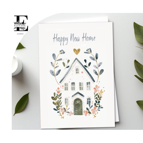 Happy New Home Greeting Card Beautiful Floral House Design Blank Inside for Personal Messages Perfect for Housewarming Celebrations
