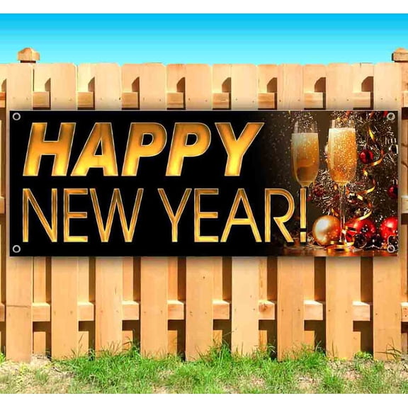 Happy New Year 13 oz Vinyl Banner With Metal Grommets