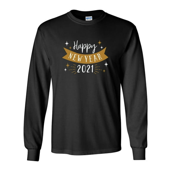 Happy New Year 2021 Festive Unisex Adult Long Sleeve T-shirt-Black-small