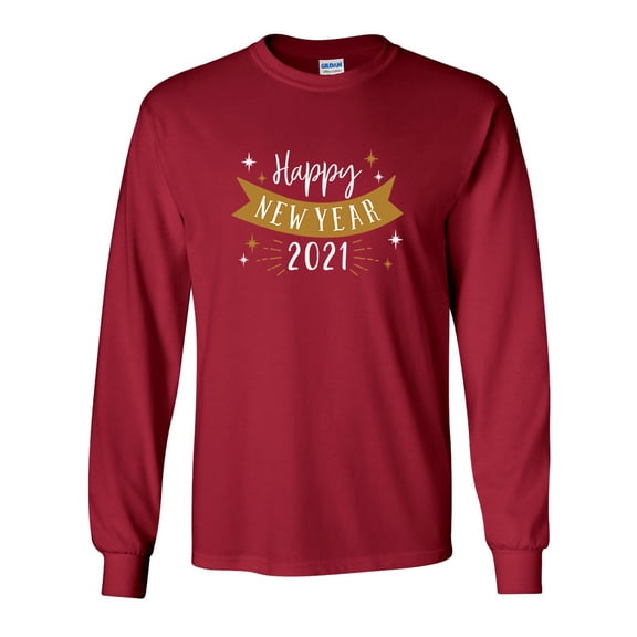 Happy New Year 2021 Festive Unisex Adult Long Sleeve T-shirt-Cardinal Red-xl