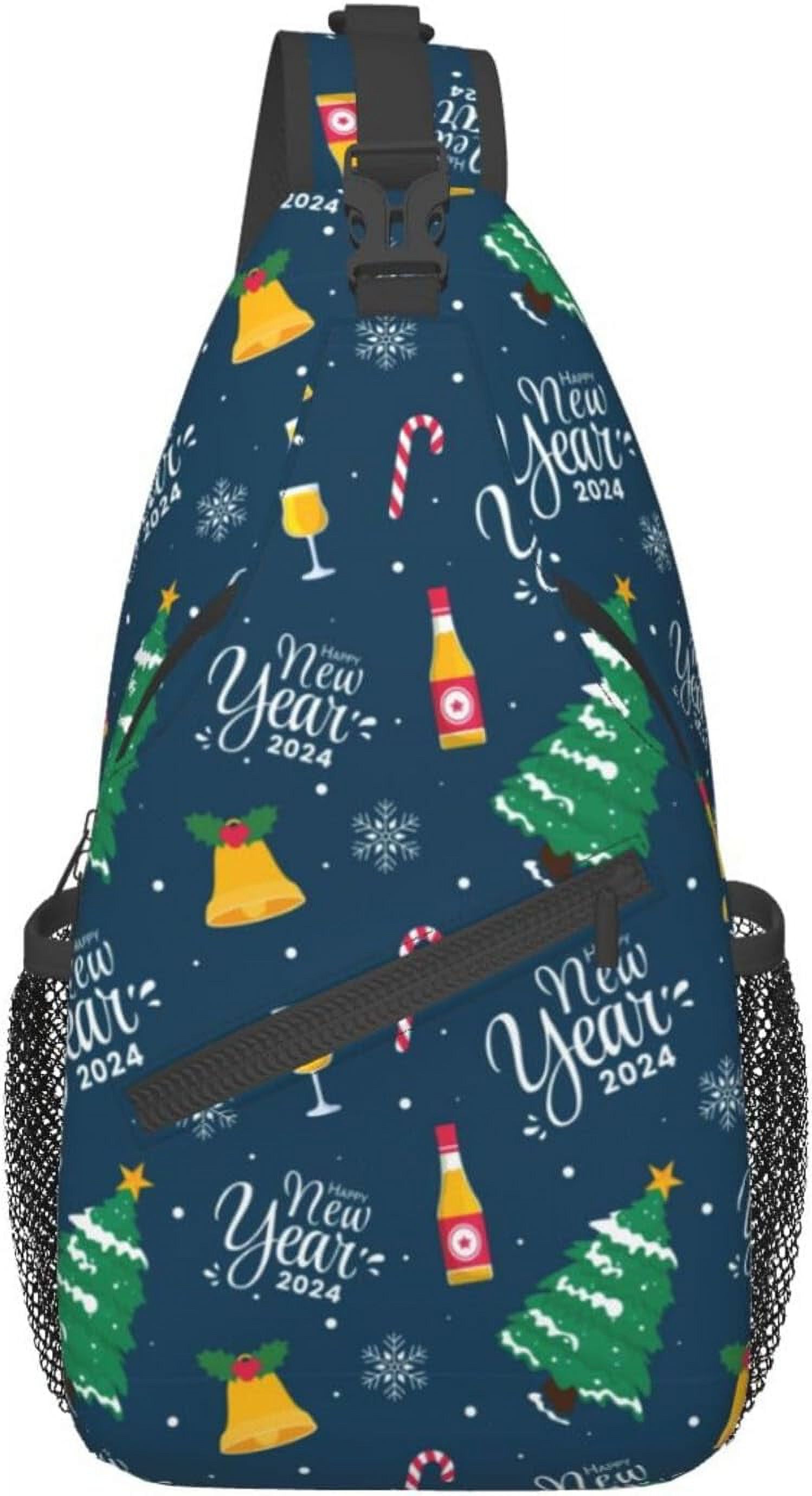 Happy New Year 2024 Sling Bag Crossbody Hiking Travel Chest Bags Backpack Shoulder Daypack for Women Men