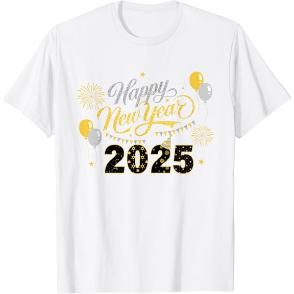 Happy New Year 2025 Balloons Fireworks NYE Celebration T-Shirt