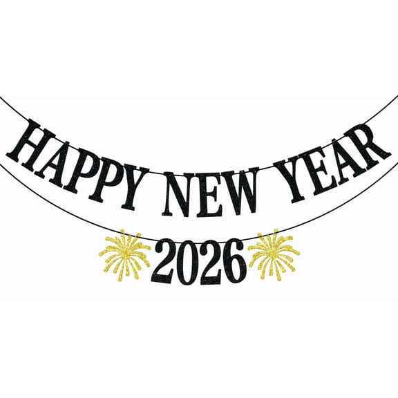 Happy New Year 2025 Banner, Hello 2025 Banner, Good Bye 2024 Welcome 2025 Decor, New Year Decor for 2025 New Year's Eve Party, Black & Gold Glitter