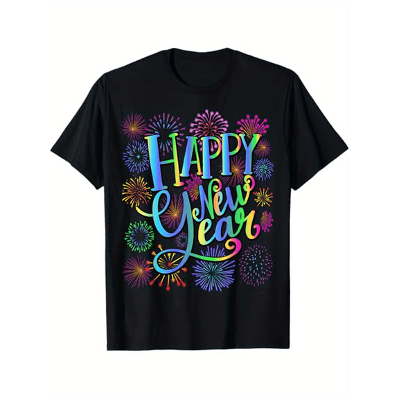 Happy New Year 2025 Celebration T-Shirt - Soft Cotton, Breathable & Comfort Fit for Men, Perfect for Parties & Casual Wear, Black, Sizes S-3XL