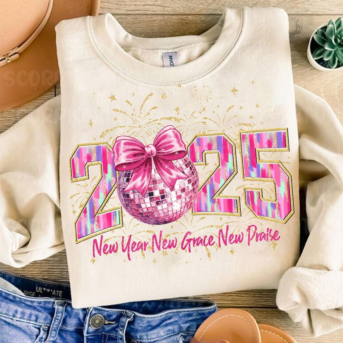Happy New Year 2025 Sweatshirt, Pink Coquette Bow Shirt, Retro New