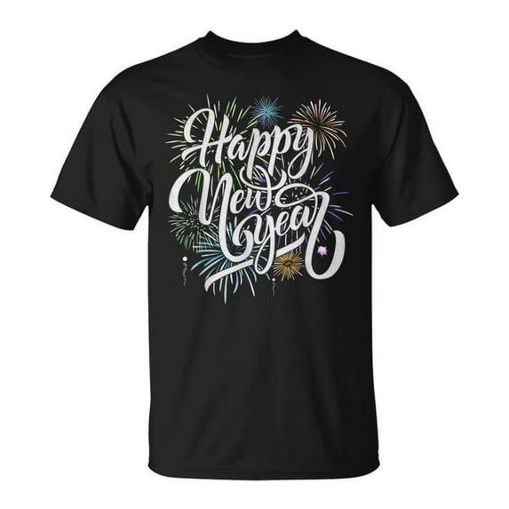 Happy New Year 2025 T-Shirt – Fireworks New Year's Eve Party Tee, Matching Family Group Outfit, Holiday Celebration Shirt, Festive NYE Apparel