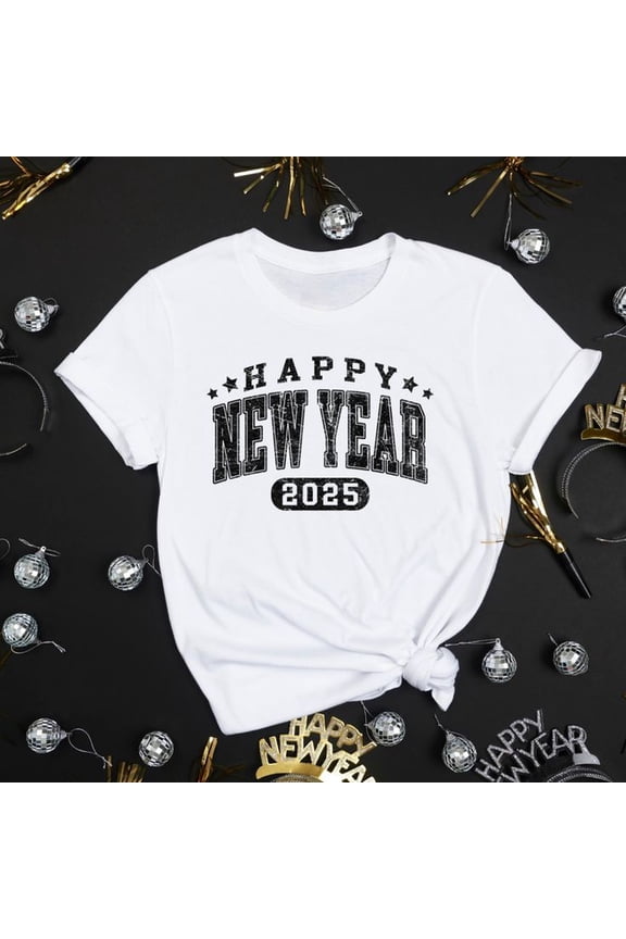 Happy New Year 2025 - UniS1ex T-S1Hirt _ White and Black Ringer _ S