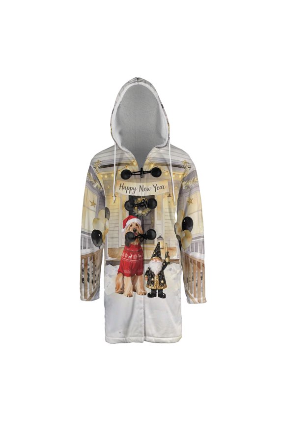 Happy New Year 2026 Afghan Hound Santa Gnome Holiday Party Snow All Over Print 3D Hooded Duffle Toggle Coat Dog Lover - 13019