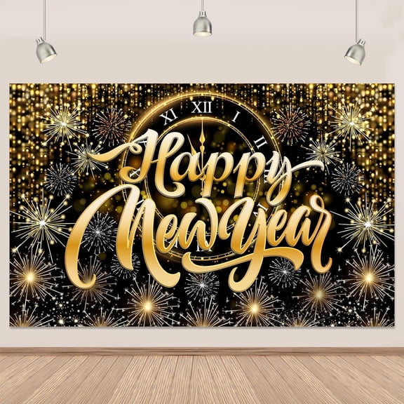 Happy New Year 2026 Backdrop Fireworks Happy New Year Photography Background Clock Sparkling NYE 2026 Countdown Party Decorations Banner Photo Booth Props