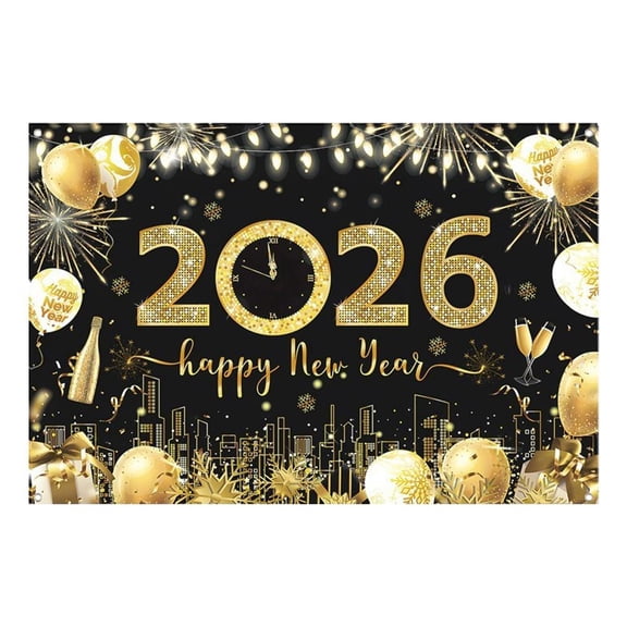 Happy New Year 2026 Banner Backdrop, Golden Poster Background New Year Supplies Large Party Eve Banner Decorations Banner happy Supplies banner Year years 2026, year Photography 2026, New yea