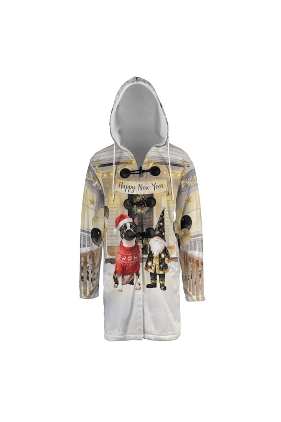 Happy New Year 2026 Boston Terrier Santa Gnome Holiday Party Snow All Over Print 3D Hooded Duffle Toggle Coat Gentleman Dog Lover Gifts - 13019