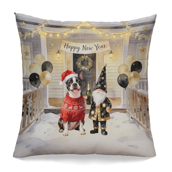 Happy New Year 2026 Boston Terrier Santa Gnome Holiday Party Snow Pillowcase Double Sided Gentleman Dog Lover Gifts Pillow Case Covers - 13019